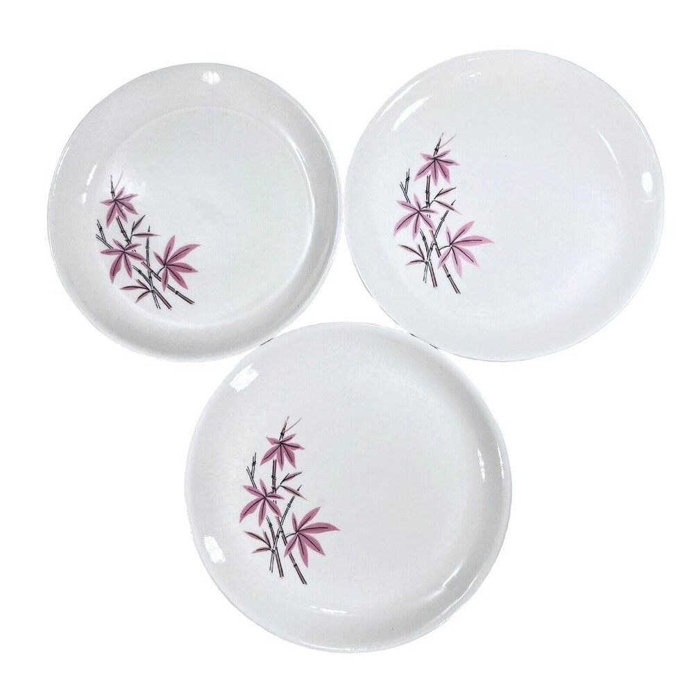 Vtg MCM Salem China Pink Bamboo Small Salad Dessert Plates 6" 1963 Lot of 3